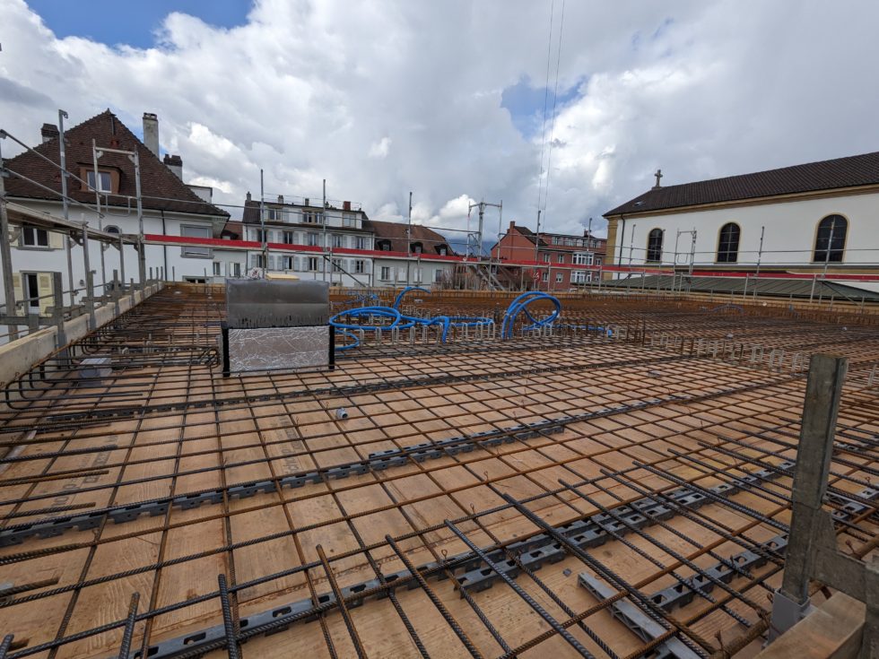 Bât. A : ferraillage dalle de toiture, en cours (11.03.2024)
